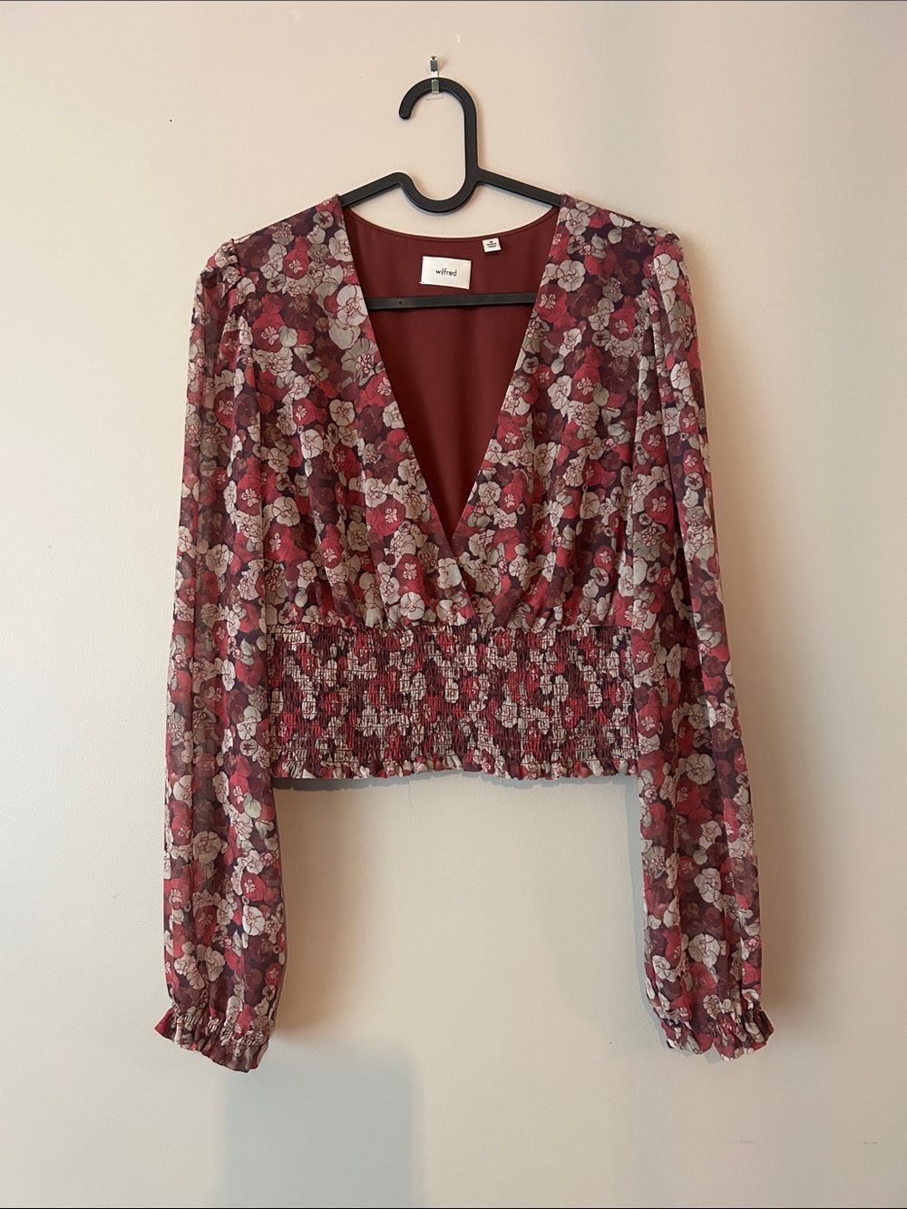 Wilfred Longsleeve Blouse Deep V-Neck Ruched Waist